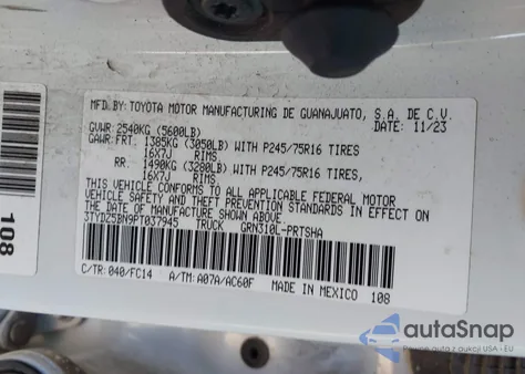 2023 Toyota Tacoma Sr5 V6 z USA, uszkodzony, nr VIN 3TYDZ5BN9PT037945